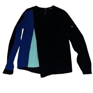 BCBGMaxAzria tri-color long sleeve blouse top with zipper accent size XS